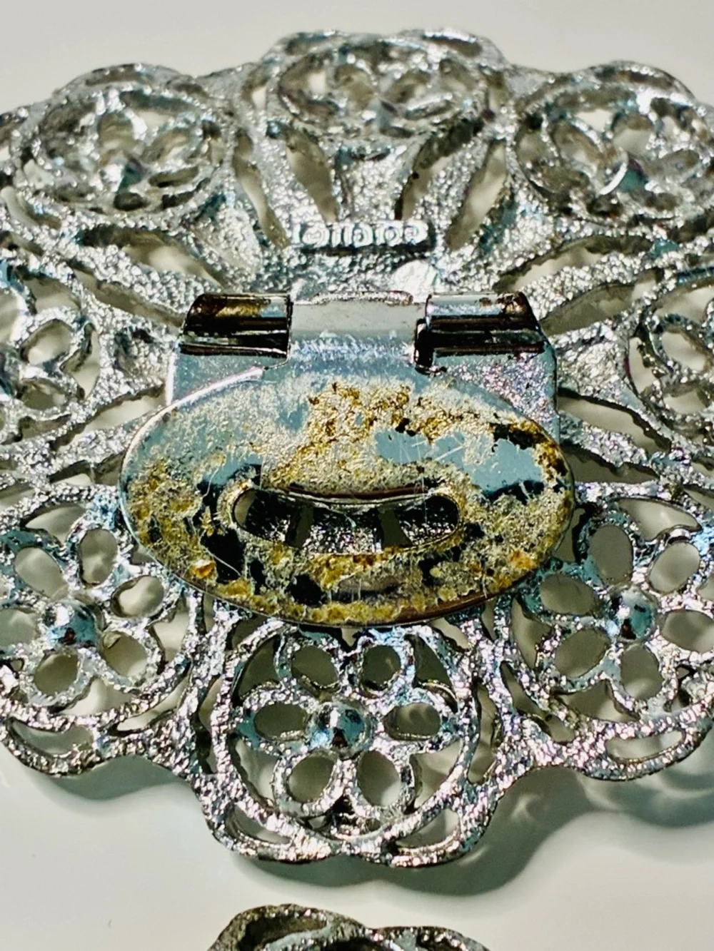 VTG Huge Silver Floral Filigree Statement Clip-On Pot Metal Shoe Clips